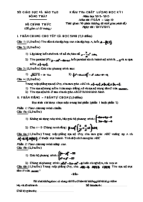 Kiểm tra chất lượng học kỳ 1 năm học 2012- 2013 môn thi Toán  lớp 10
